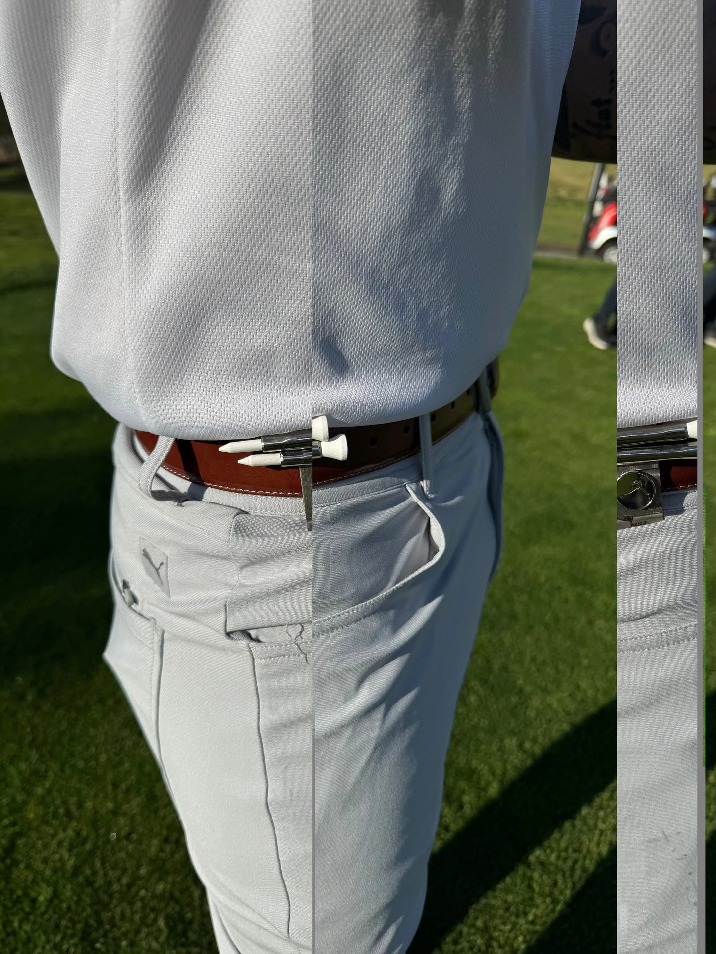 The Tee Clip® Tether™: USA Made | Golf Tee Holder for Belt or Waist| Double Barrels for 2 Tees and 18mm Ball Marker Lost Wedge™