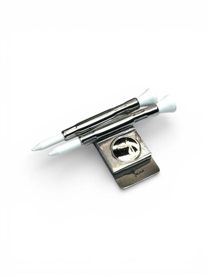 The Tee Clip® Tether™: USA Made | Golf Tee Holder for Belt or Waist| Double Barrels for 2 Tees and 18mm Ball Marker Lost Wedge™