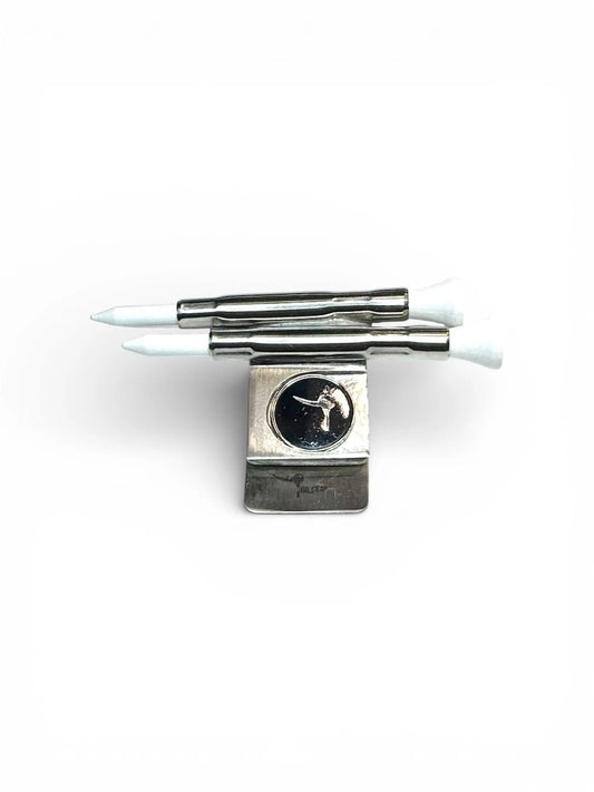 The Tee Clip® Tether™: USA Made | Golf Tee Holder for Belt or Waist| Double Barrels for 2 Tees and 18mm Ball Marker Lost Wedge™