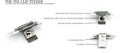 The Tee Clip® Tether™: USA Made | Golf Tee Holder for Belt or Waist| Double Barrels for 2 Tees and 18mm Ball Marker Lost Wedge™